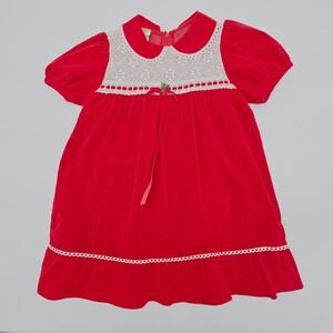 Vintage 70/80;s Winnie the Pooh Red Velvet Peter Pan Collar Dress 6X Union Tag